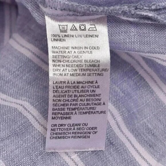 Lord & Taylor 100% Linen Striped Split Neck Top Blue White Small - Picture 7 of 7